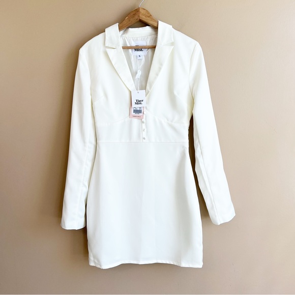 NWT TIGER MIST Ivory Cedar Dress Size Small Long Sleeve deep v-neckline - Picture 2 of 14